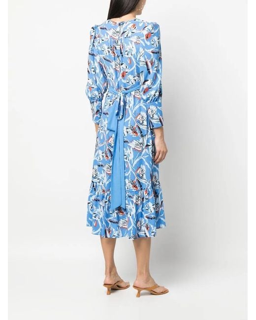 Diane von Furstenberg Blue Floral-Print Midi-Dress