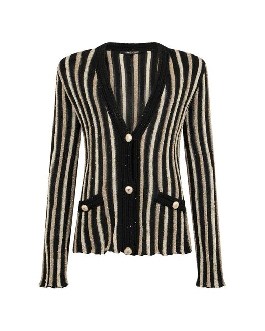 Roberto Cavalli Gestreept Button-Up Vest in het Black
