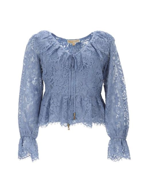 MICHAEL Michael Kors Blue Lace Ruffled Top