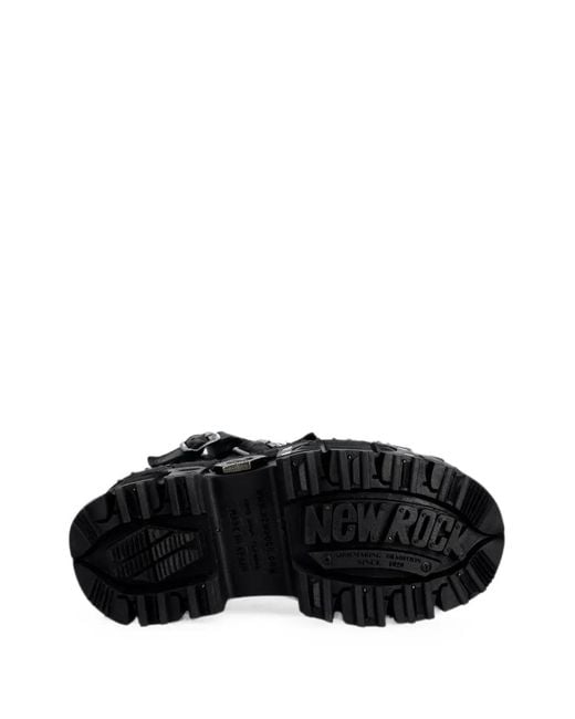 New Rock Black Metallic Buckle-Fastening Platform Boots