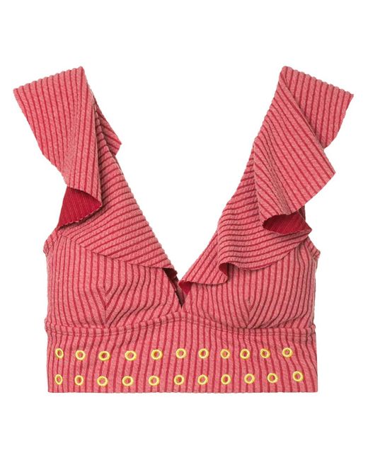 Duskii Red Sunrise Ruffled Bikini Top