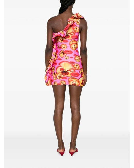 Amen Red Floral-Print Ruffled Mini Dress
