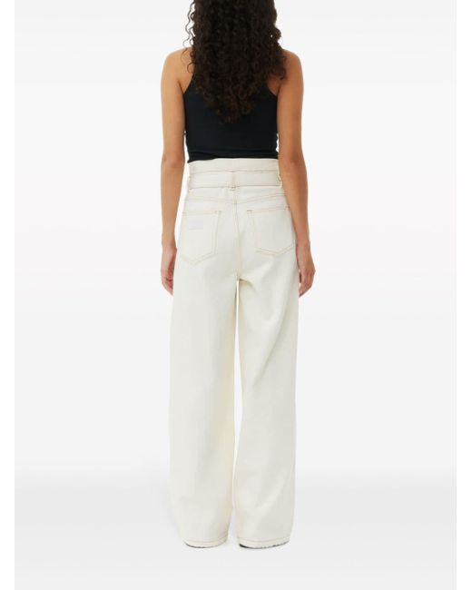 Ganni White Belted Wide-leg Jeans