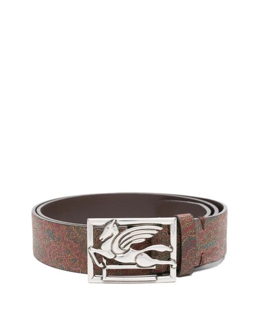 Etro Red Paisley Pegasus Leather Belt for men