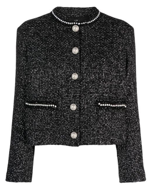 Maje Black Bead-embellished Tweed Jacket