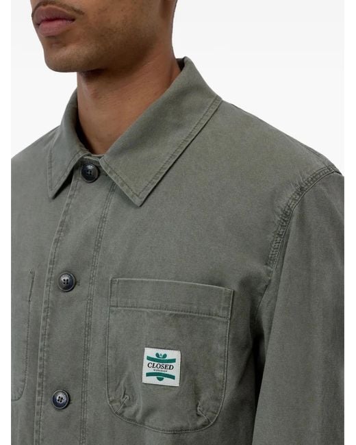 Closed Gray Logo-Patch Multi-Pocket Shirt Jacket for men
