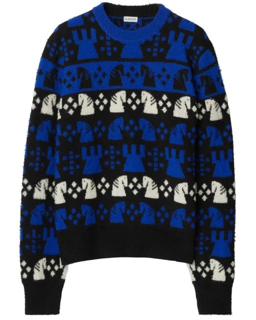Burberry Blue Chess Wool Blend Sweater for men