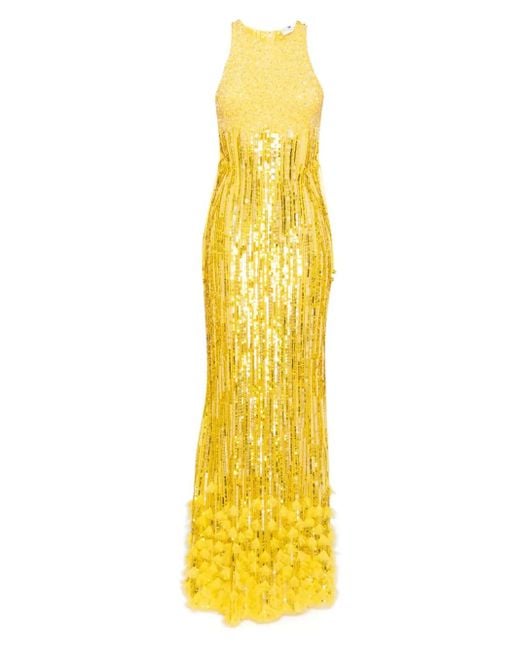 Elisabetta Franchi Yellow Sequin-Embellished Dress