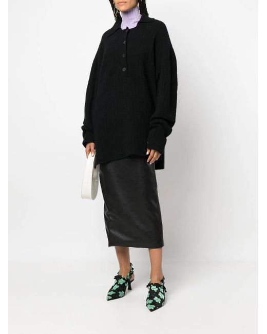 Rus Black Button-Front Ribbed Jumper