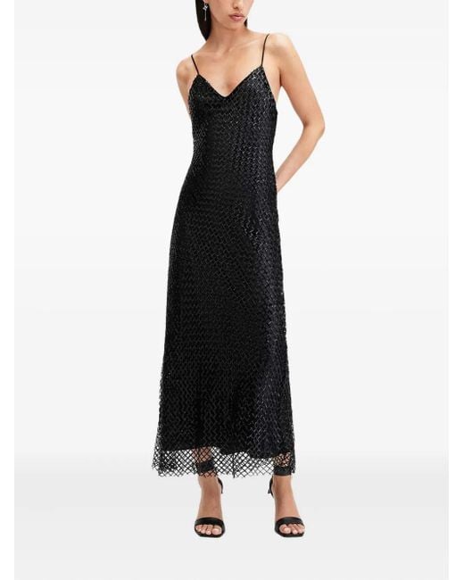 AllSaints Black Chantelle Sequin-Embellished Slip Dress