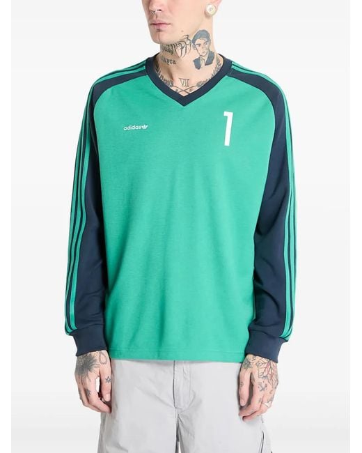 Adidas Green Colourblock Long-Sleeve T-Shirt for men