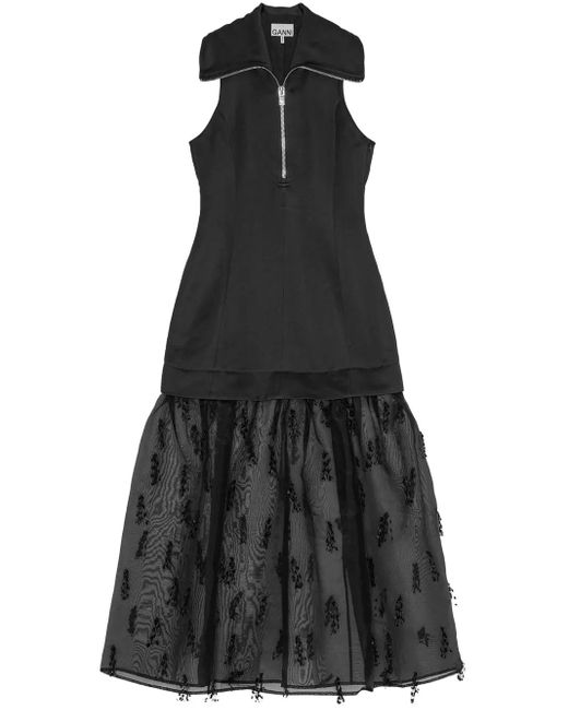 Ganni Black Midikleid Im Layering-Look