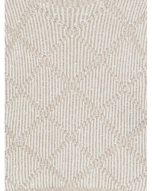 D.exterior White Sequin-Embellished Diamond-Pattern Sweater