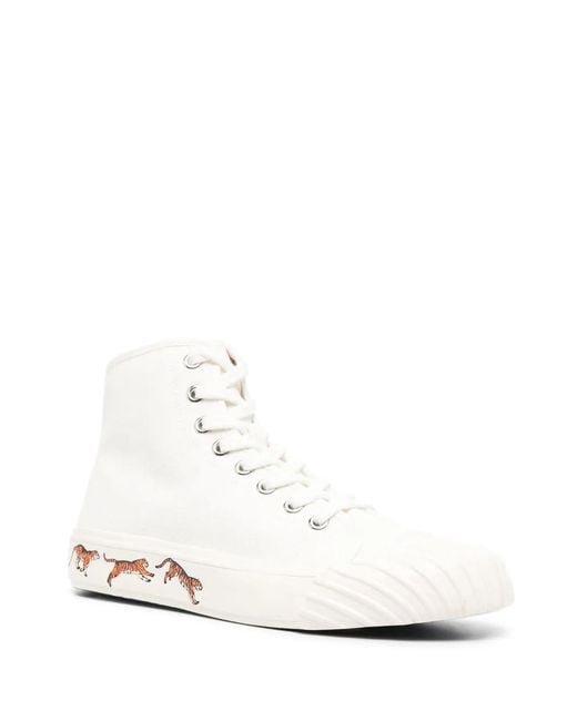 KENZO White Tiger-Print Lace-Up Sneakers