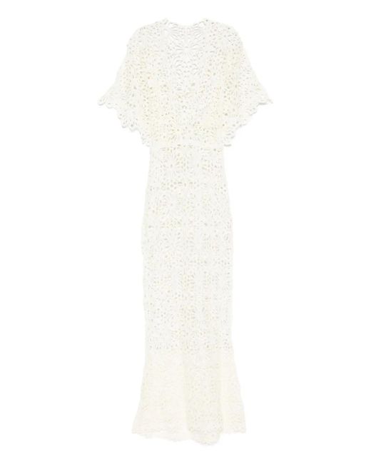 Norma Kamali White Obie Crochet Cotton And Linen Maxi Dress