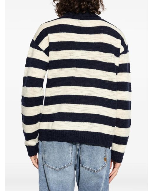 Balmain Blue Wool Turtleneck With Striped Pattern for men