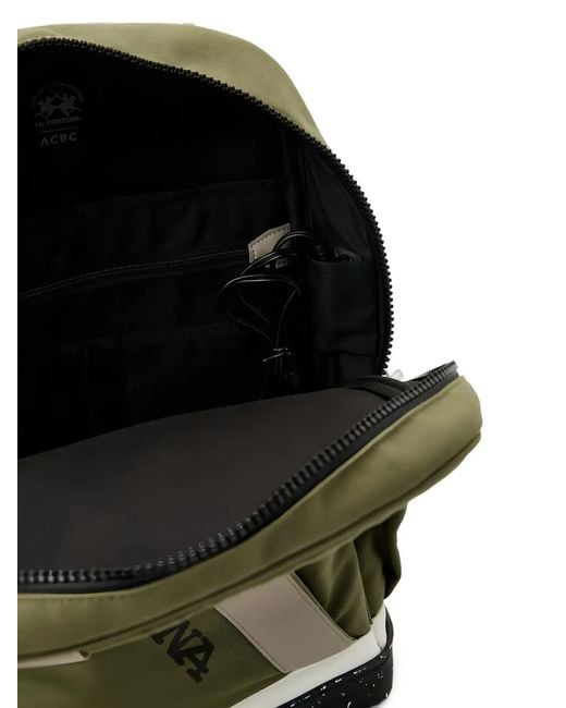 La Martina Green Logo-Print Contrast-Stripe Backpack for men