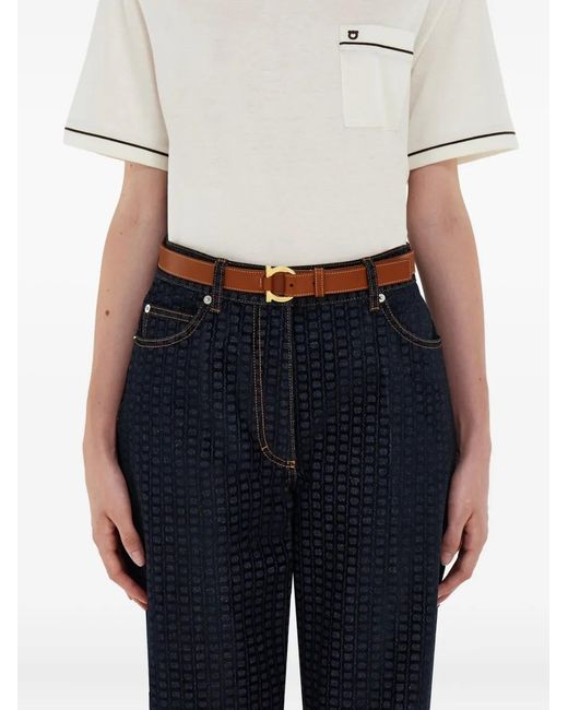 Ferragamo White Stitched Gancini Belt