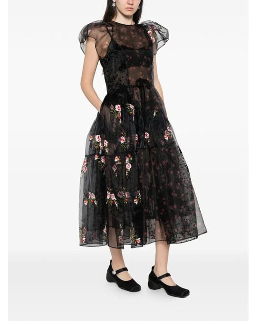 Simone Rocha Black Puff-Sleeve Patchwork Dress