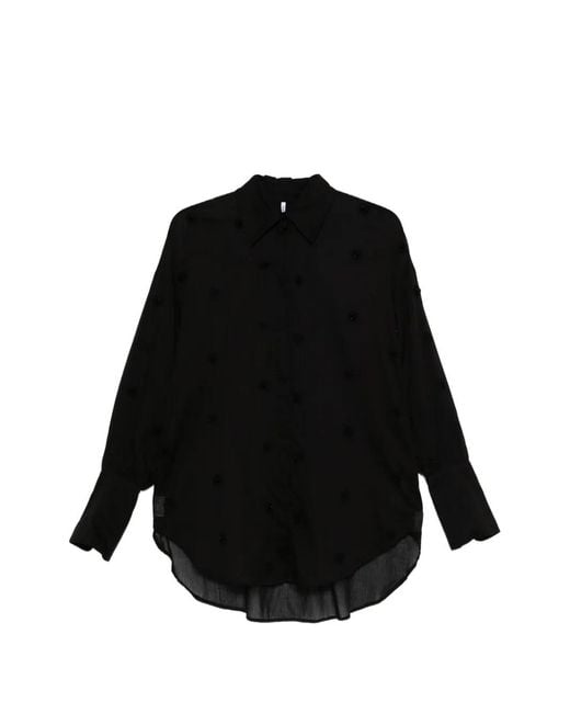 Liviana Conti Black Bead-Embellished Semi-Sheer Shirt