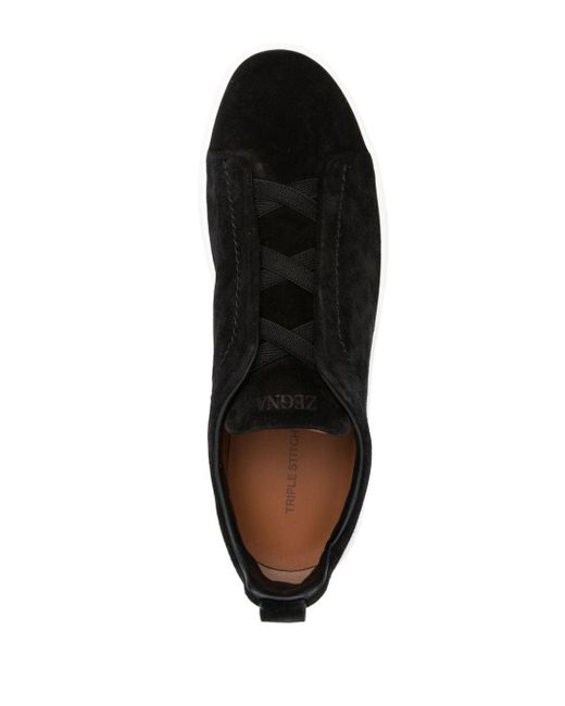 Zegna Black Triple Stitch Low-top Sneaker Shoes for men