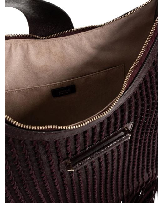 Jimmy Choo Purple Bar Hobo Medium Deep Merlot Biker Leather Shoulder Bag With Suede Fringes