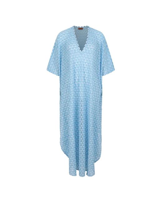 Missoni Blue Crochet-Knit Scalloped-Edge Dress
