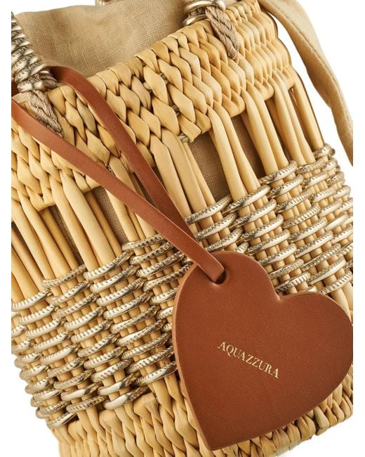 Aquazzura Metallic Mini Straw Heart-Shaped Bucket Bag