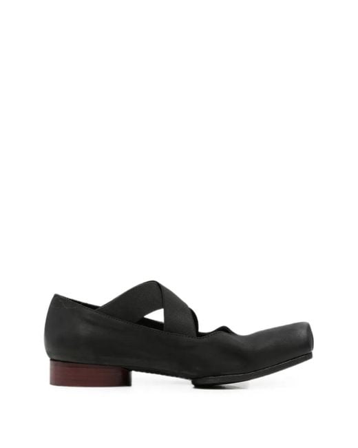 Uma Wang Black Crossover-Strap Square-Toe Ballet Flats