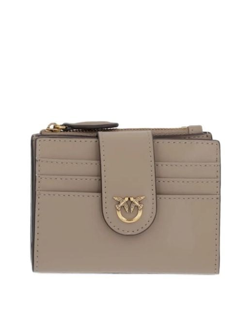 Pinko Brown Small Love Birds-Logo Leather Wallet