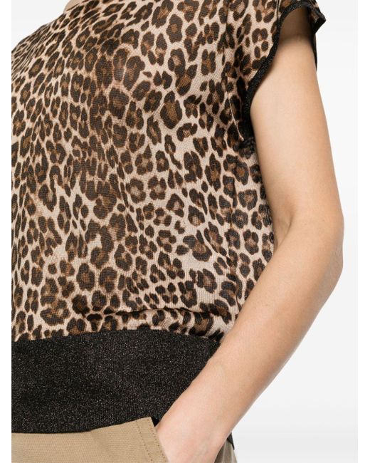 Liu Jo Brown Leopard-print Knitted Top