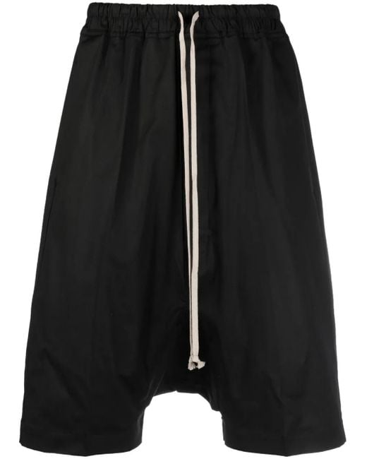 Rick Owens Black Drawstring Drop-Crotch Shorts for men