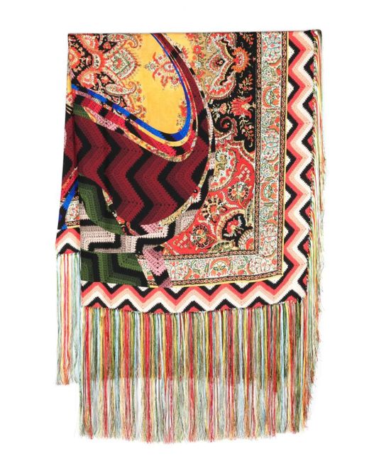 Pierre Louis Mascia Red Mix-print Fringed Scarf