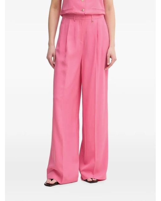 Lola Casademunt Pink Pleated-Detailing Wide-Leg Trousers