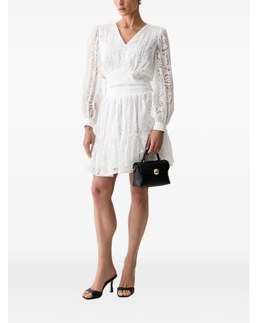 Morgan White Lace-Patterned Ruffled Mini Skirt