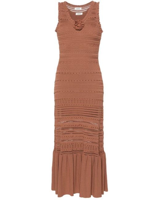 Sandro Brown Crochet-Knit Flared Maxi Dress