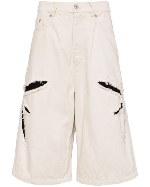 Kusikohc Natural Cut-Out Fringed Denim Shorts for men