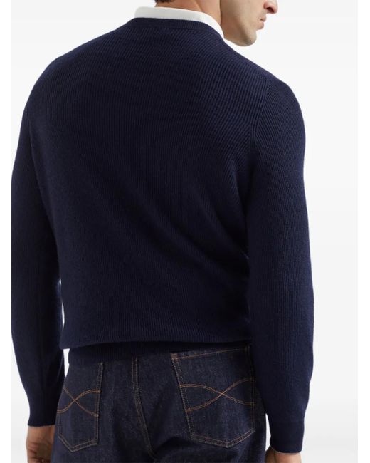 Brunello Cucinelli Blue Crew-Neck Cashmere Jumper for men