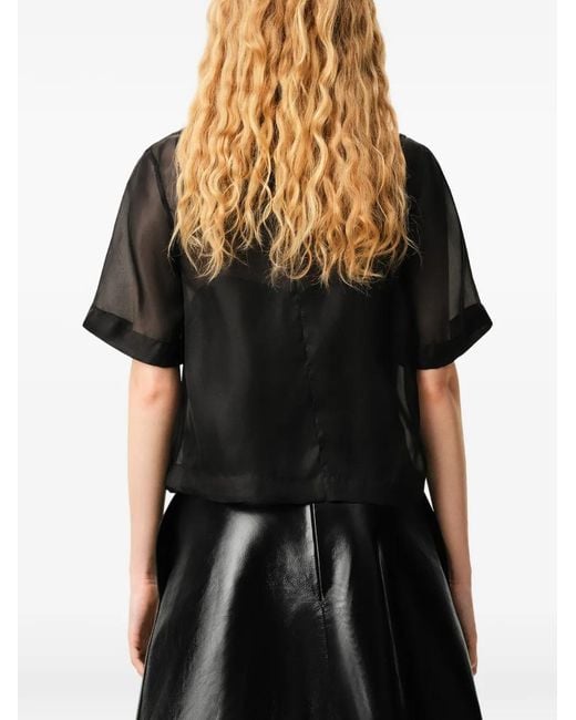 AMI Black Silk Short Sleeves Sheer With Undertop Top