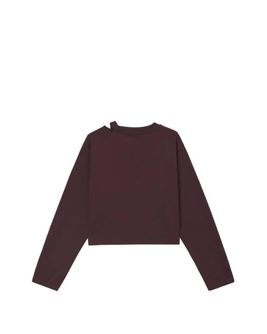 Izzue Purple Logo-Embroidered Cut-Out Long-Sleeved Cropped T-Shirt
