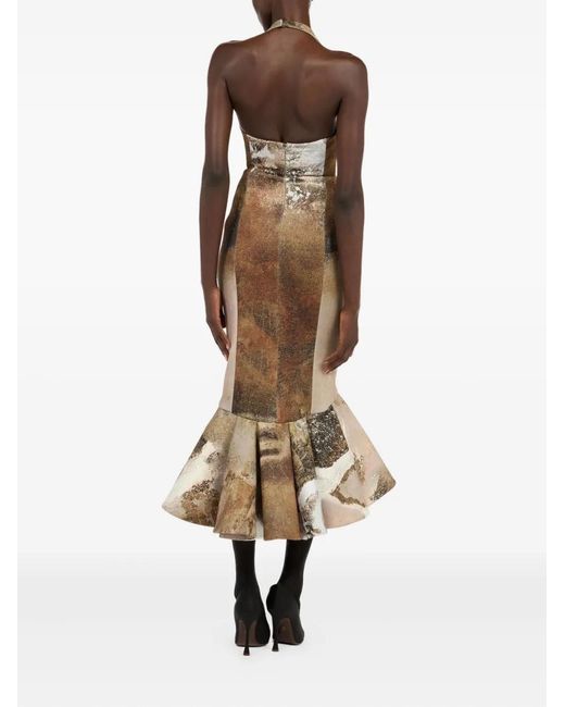 Roberto Cavalli Natural Marble-Print Midi Dress