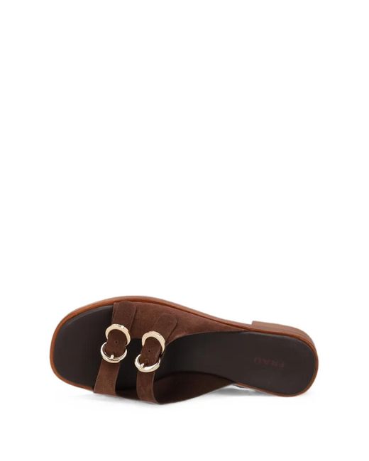 Frau Brown Double-Buckle Suede Sliders