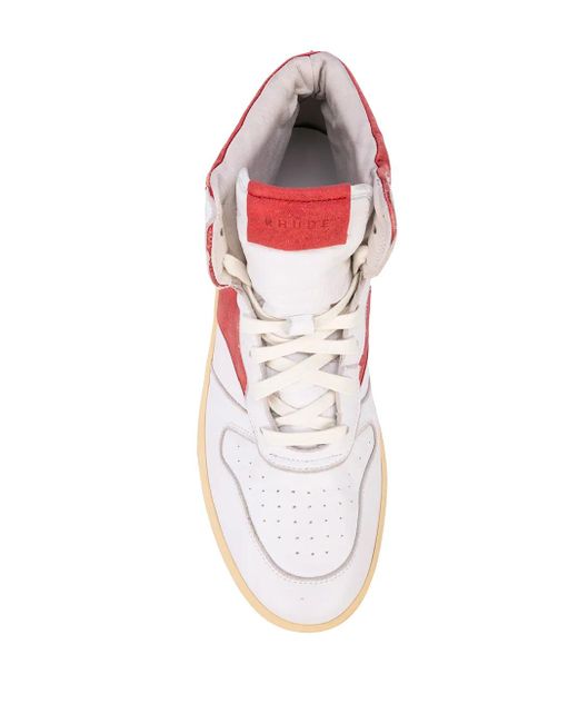 Rhude White V1 High-top Leather-blend Sneakers for men