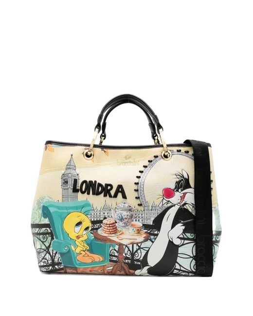 Braccialini Blue Cartoline Lt London-Print Tote Bag