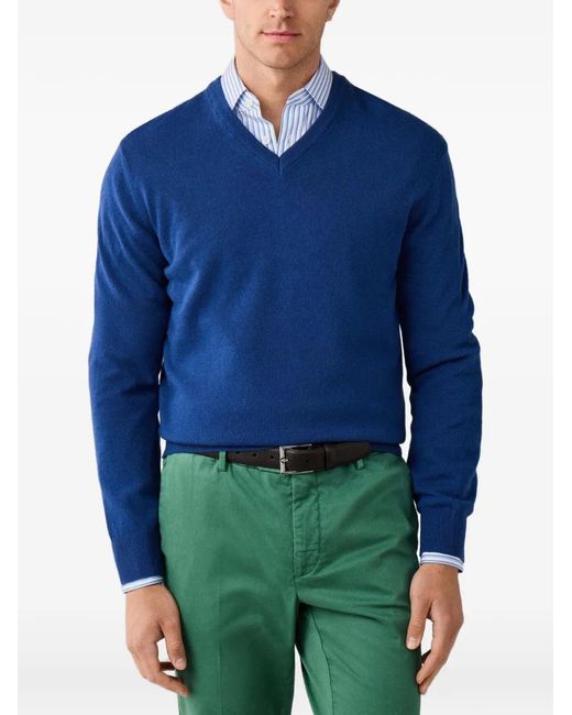Hackett Blue V-Neck Elbow-Patch Knit for men