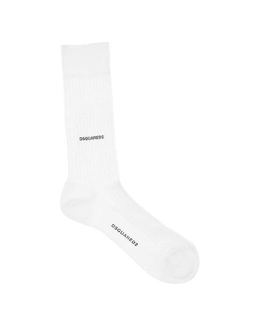 DSquared² White Logo-Embellishment Ribbed Socks for men