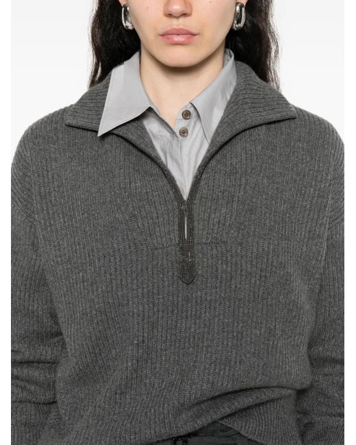 Brunello Cucinelli ジップアップ セーター Gray