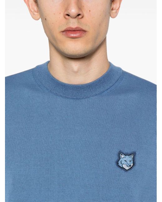 Maison Kitsuné Blue Signature Fox-motif Knitted Jumper for men
