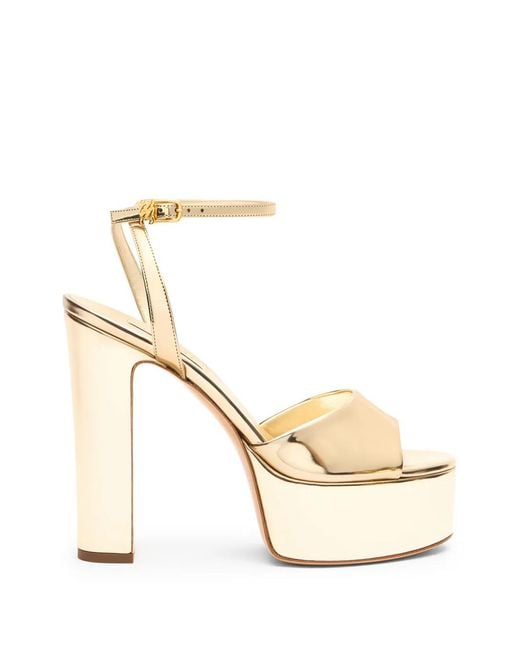 Casadei Metallic Patty Platform Ankle-Strap Sandals