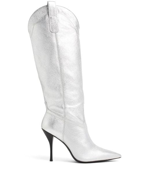 Stuart Weitzman White Metallic High Cowboy Boots